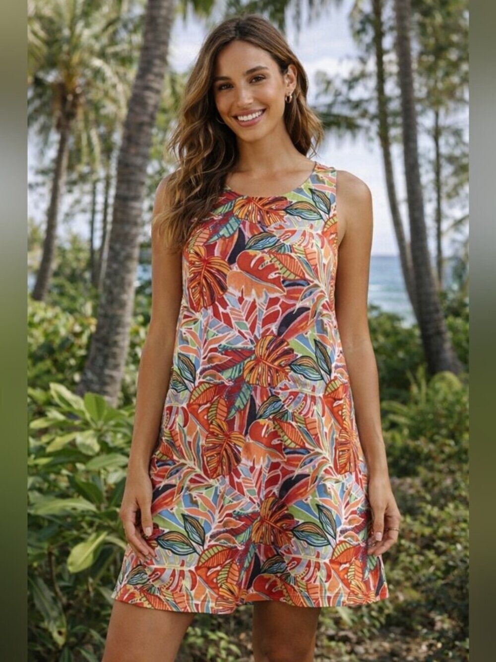 C&C California Linen Tropical A‑Line Sleeveless Summer Dress XS